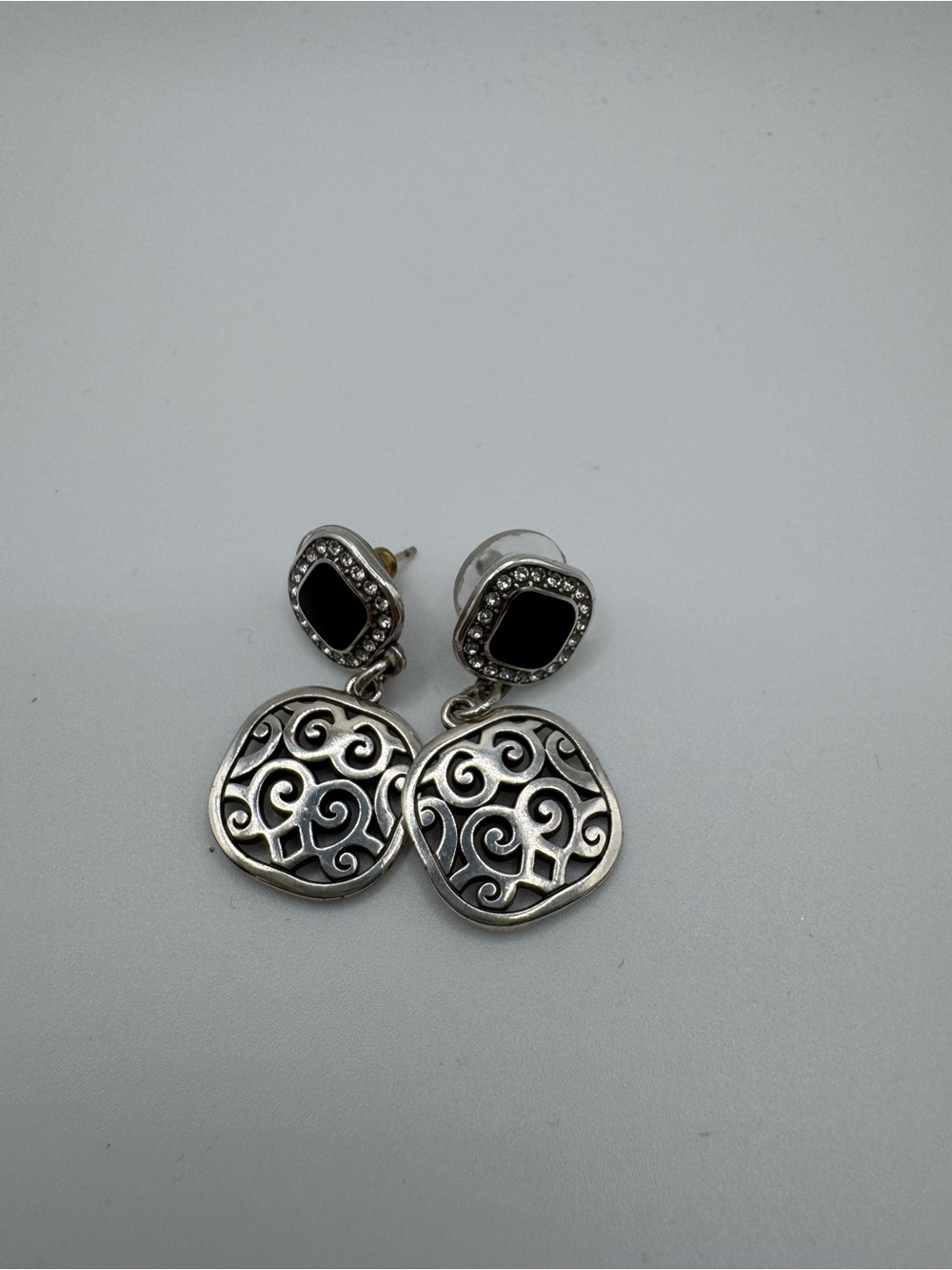 Brighton Silver-Tone Filigree Drop Earrings with Black Accents - Picture 3 of 5